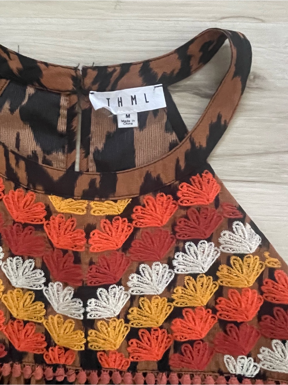 THML Brown and Black Leopard Print Halter Top with Multicolor Embroidered Yoke - Picture 2 of 2